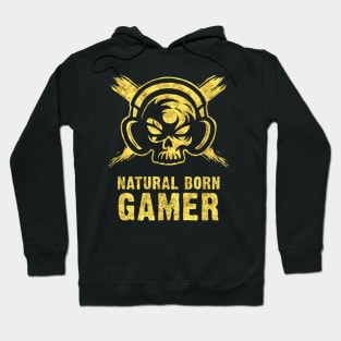 Natural Born GAMER Skull with Headphones Abstract Tattoo Style Hoodie